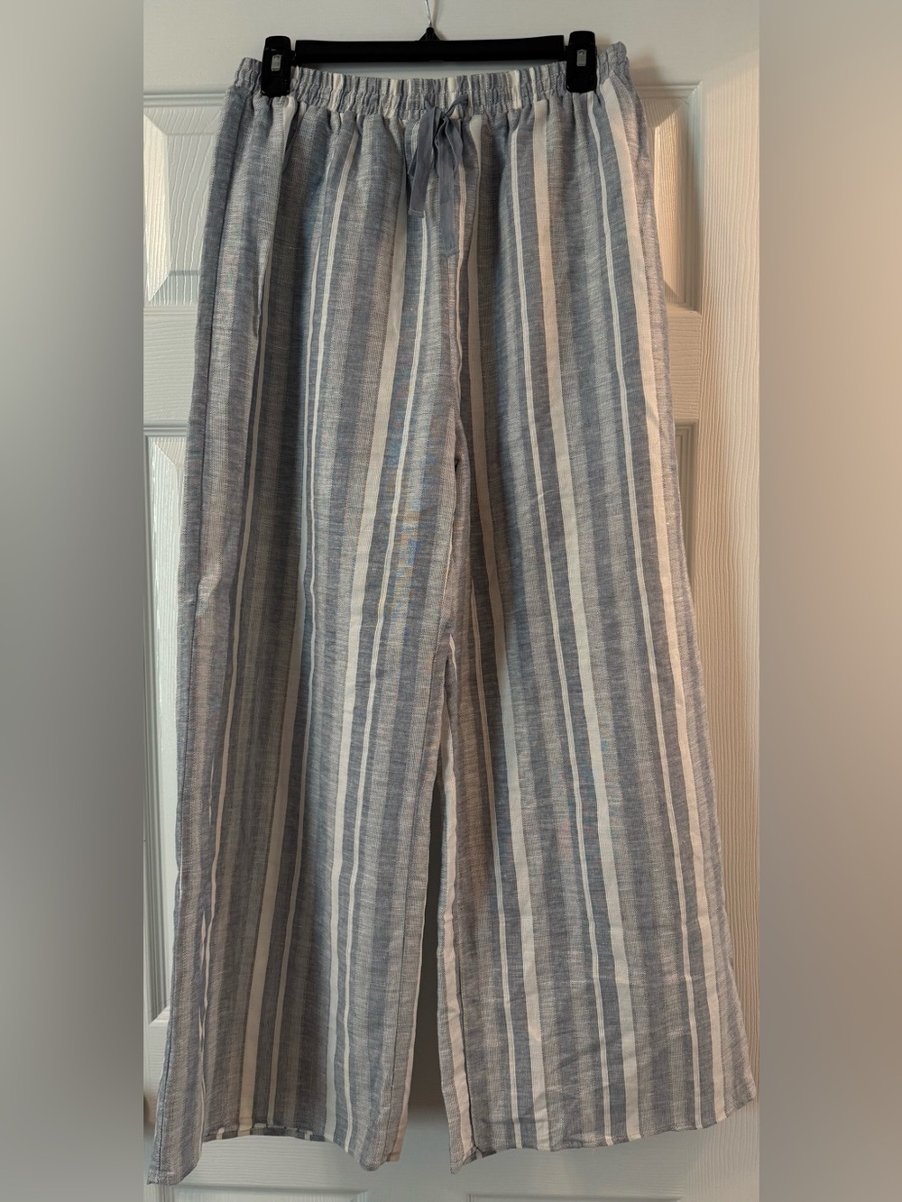 Stripe Linen-Blend Pants - Blue & White